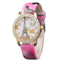 Women Butterfly And Eiffel Tower Pattern Leather Strap Vogue Watch-3-JadeMoghul Inc.