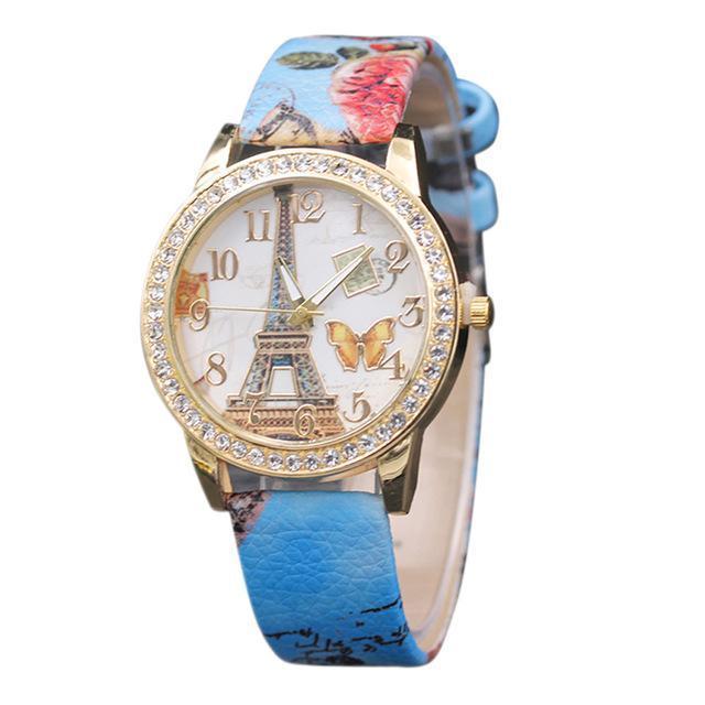 Women Butterfly And Eiffel Tower Pattern Leather Strap Vogue Watch-4-JadeMoghul Inc.