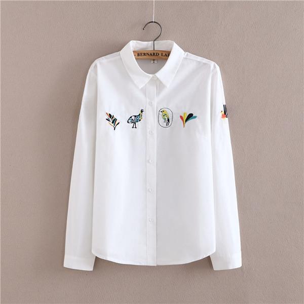 Women Button Down Cotton Shirt Top With Embroidery and Lace Detailing-Bird-S-JadeMoghul Inc.