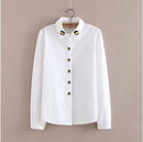 Women Button Down Cotton Shirt Top With Embroidery and Lace Detailing-Cat design-S-JadeMoghul Inc.