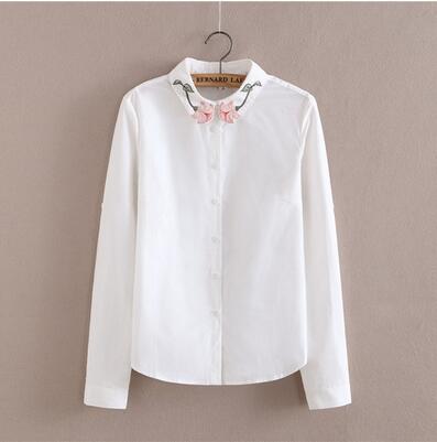 Women Button Down Cotton Shirt Top With Embroidery and Lace Detailing-Rose-S-JadeMoghul Inc.