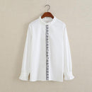 Women Button Down Cotton Shirt Top With Embroidery and Lace Detailing-white 011-S-JadeMoghul Inc.