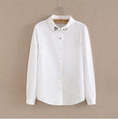 Women Button Down Cotton Shirt Top With Embroidery and Lace Detailing-White 12-S-JadeMoghul Inc.