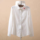 Women Button Down Cotton Shirt Top With Embroidery and Lace Detailing-white with brooch-S-JadeMoghul Inc.