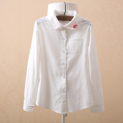 Women Button Down Cotton Shirt Top With Embroidery and Lace Detailing-white with brooch-S-JadeMoghul Inc.