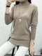 Women Cable Knit Design Pull Over turtle neck Sweater-Khaki-S-JadeMoghul Inc.