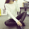 Women Cable Knit Design Pull Over turtle neck Sweater-White O Neck-S-JadeMoghul Inc.
