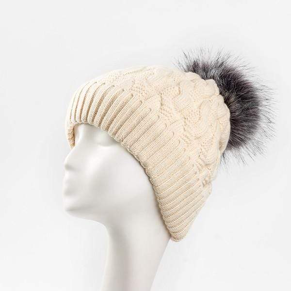 Beanies For Women Cable Knit Hat With Soft Fur Lining And Pom Pom Trim