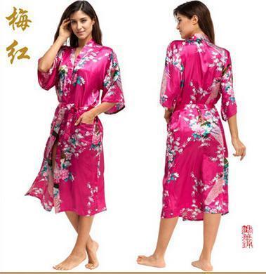 Women Calf Length silk Floral Print Robe-As the photo show 8-S-JadeMoghul Inc.