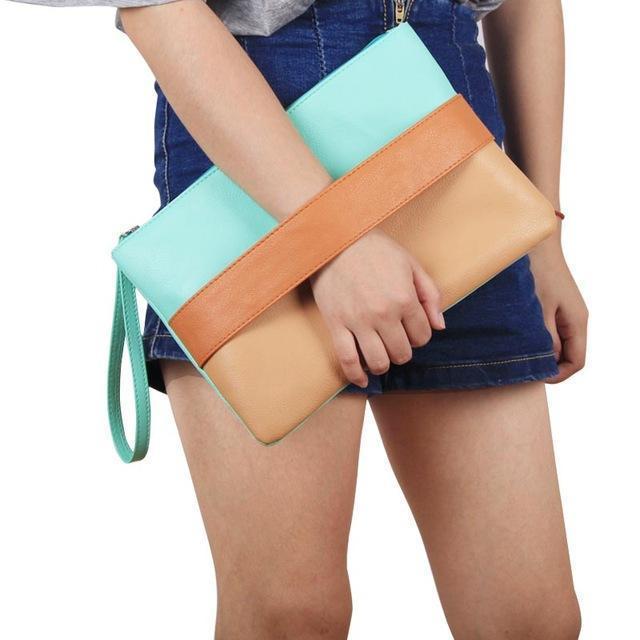 Women Candy Block Color Envelope Clutch Bag