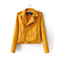 women candy color faux PU leather short motorcycle jacket zipper pockets sexy punk coat ladies casual outwear tops casaco CT1293-Gold-L-JadeMoghul Inc.