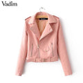 women candy color faux PU leather short motorcycle jacket zipper pockets sexy punk coat ladies casual outwear tops casaco CT1293-Pink-L-JadeMoghul Inc.