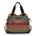 Women Canvas Striped Shoulder Bag With Zipper Closure-Black-China-JadeMoghul Inc.