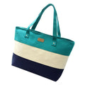 Women Carry All Cotton Canvas Striped Beach Bag-Green-43cm x 29cm-JadeMoghul Inc.