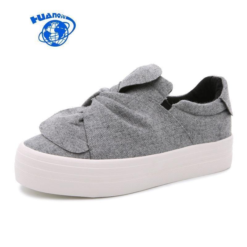 Women Casual Cotton Canvas Platform Loafers With Twist Bow Detailing-Gray-5-JadeMoghul Inc.