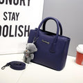 Women Casual Day Time Hand Bag With Plush Bear Charm-Dark blue-JadeMoghul Inc.
