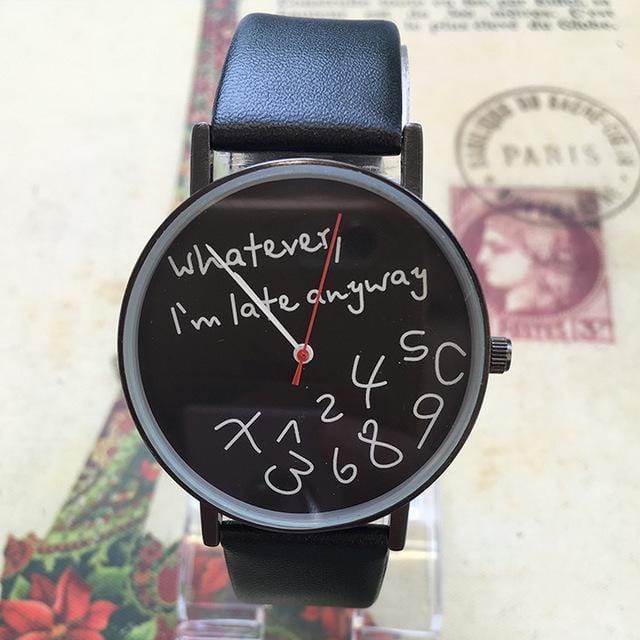 Women Casual Funny Quote Leather Strap Watch-Black-JadeMoghul Inc.