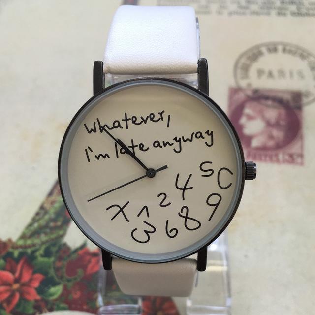 Women Casual Funny Quote Leather Strap Watch-White-JadeMoghul Inc.