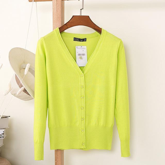 Women Casual Solid Color V Neck Cardigan-fruit green-XL-JadeMoghul Inc.