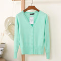 Women Casual Solid Color V Neck Cardigan-light green-XL-JadeMoghul Inc.