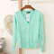 Women Casual Solid Color V Neck Cardigan-light green-XL-JadeMoghul Inc.