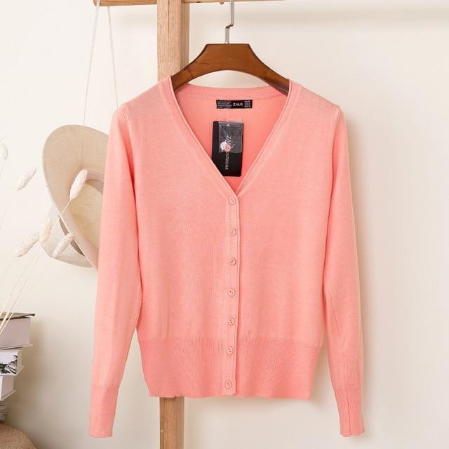 Women Casual Solid Color V Neck Cardigan-light orange-XL-JadeMoghul Inc.