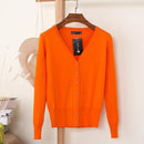 Women Casual Solid Color V Neck Cardigan-orange-XL-JadeMoghul Inc.
