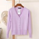 Women Casual Solid Color V Neck Cardigan-white-XL-JadeMoghul Inc.