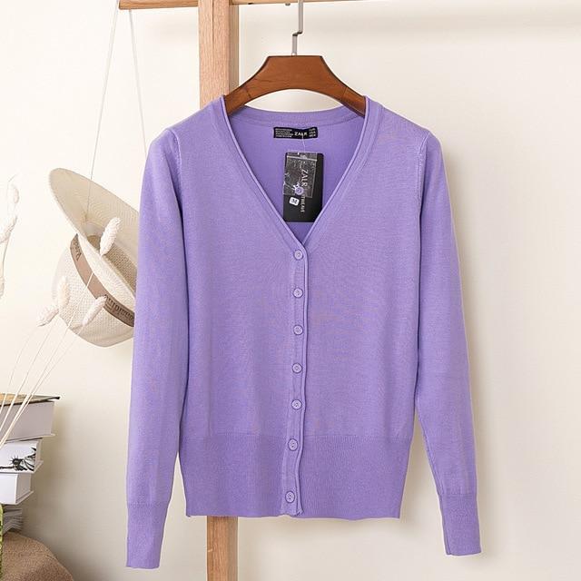 Women Casual Solid Color V Neck Cardigan-white-XL-JadeMoghul Inc.