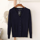 Women Casual Solid Color V Neck Cardigan-white-XL-JadeMoghul Inc.