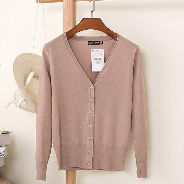 Women Casual Solid Color V Neck Cardigan-white-XL-JadeMoghul Inc.