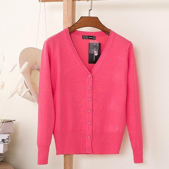 Women Casual Solid Color V Neck Cardigan-white-XL-JadeMoghul Inc.