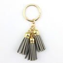 Women Casual Triple Leather Tassels Keychain/ Bag Charm-Gold Gray-JadeMoghul Inc.