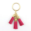 Women Casual Triple Leather Tassels Keychain/ Bag Charm-Gold Hot Pink-JadeMoghul Inc.