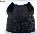 Women Cat Beanie/ Hat With Pearls And Diamond Butterfly Detailing-Black-JadeMoghul Inc.