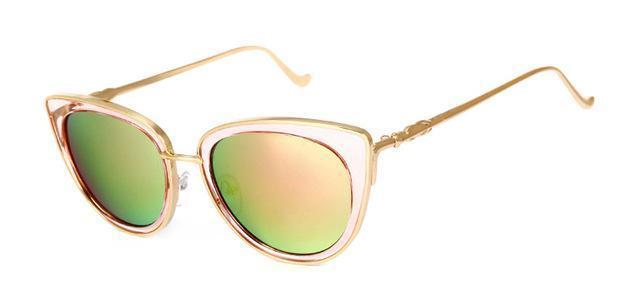 Women Cat Eye Sunglasses In Leopard Print And Reflective Mirror Lens-Gold Frame Pink-JadeMoghul Inc.