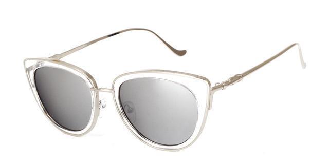 Women Cat Eye Sunglasses In Leopard Print And Reflective Mirror Lens-Silver Frame Silver-JadeMoghul Inc.