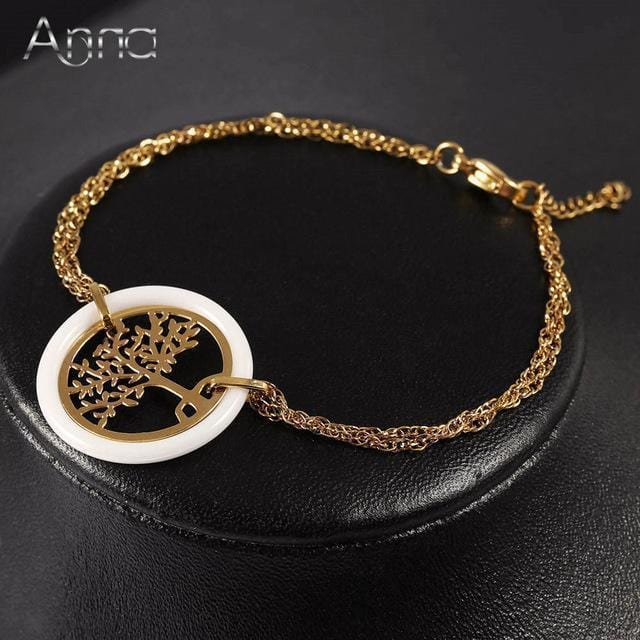 Women Ceramic ,Stainless Steel Tree Of Life Bracelet-Gold-color-JadeMoghul Inc.