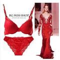 Women Charming Padded Lace Bra And Panties Set-Red-70A-JadeMoghul Inc.