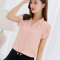 Women Chiffon Short Sleeved Shirt Top In Solid Colors-Pink-L-JadeMoghul Inc.
