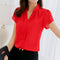 Women Chiffon Short Sleeved Shirt Top In Solid Colors-Red-L-JadeMoghul Inc.