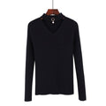 Women Choker V Neck sweater Top With Pearl Embellishment-Black-One Size-JadeMoghul Inc.