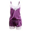 Women Clothes For Summer Shorts Sets Sleepwear Satin Pajama Cami Top + Shorts Pajamas Spaghetti Strap Lace Sexy Pajama Set-A White purple-S-JadeMoghul Inc.
