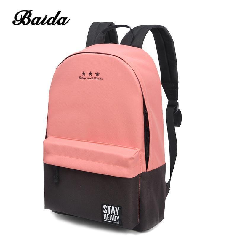 Women Color Block Canvas Basic Backpack-black-Russian Federation-JadeMoghul Inc.