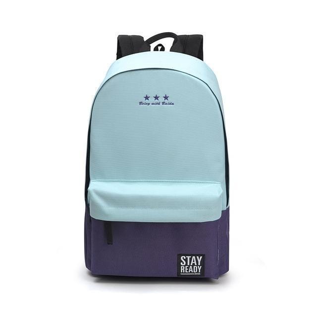Women Color Block Canvas Basic Backpack-light blue-China-JadeMoghul Inc.