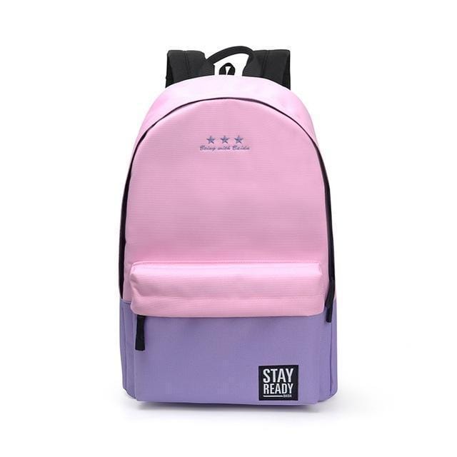 Women Color Block Canvas Basic Backpack-light pink-Russian Federation-JadeMoghul Inc.