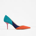 Women Color Block Stiletto Pumps In Mixed Materials With 3 Inch Heels-orange-5-JadeMoghul Inc.