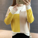 Women Colorful Block Pullover-Yellow Khaki White-S-JadeMoghul Inc.