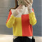 Women Colorful Block Pullover-Yellow Red Khaki-S-JadeMoghul Inc.