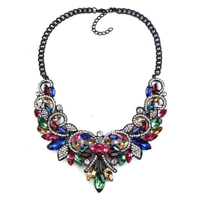 Women Colorful Crystal And Rhinestone Statement Necklace-Multicolored-JadeMoghul Inc.
